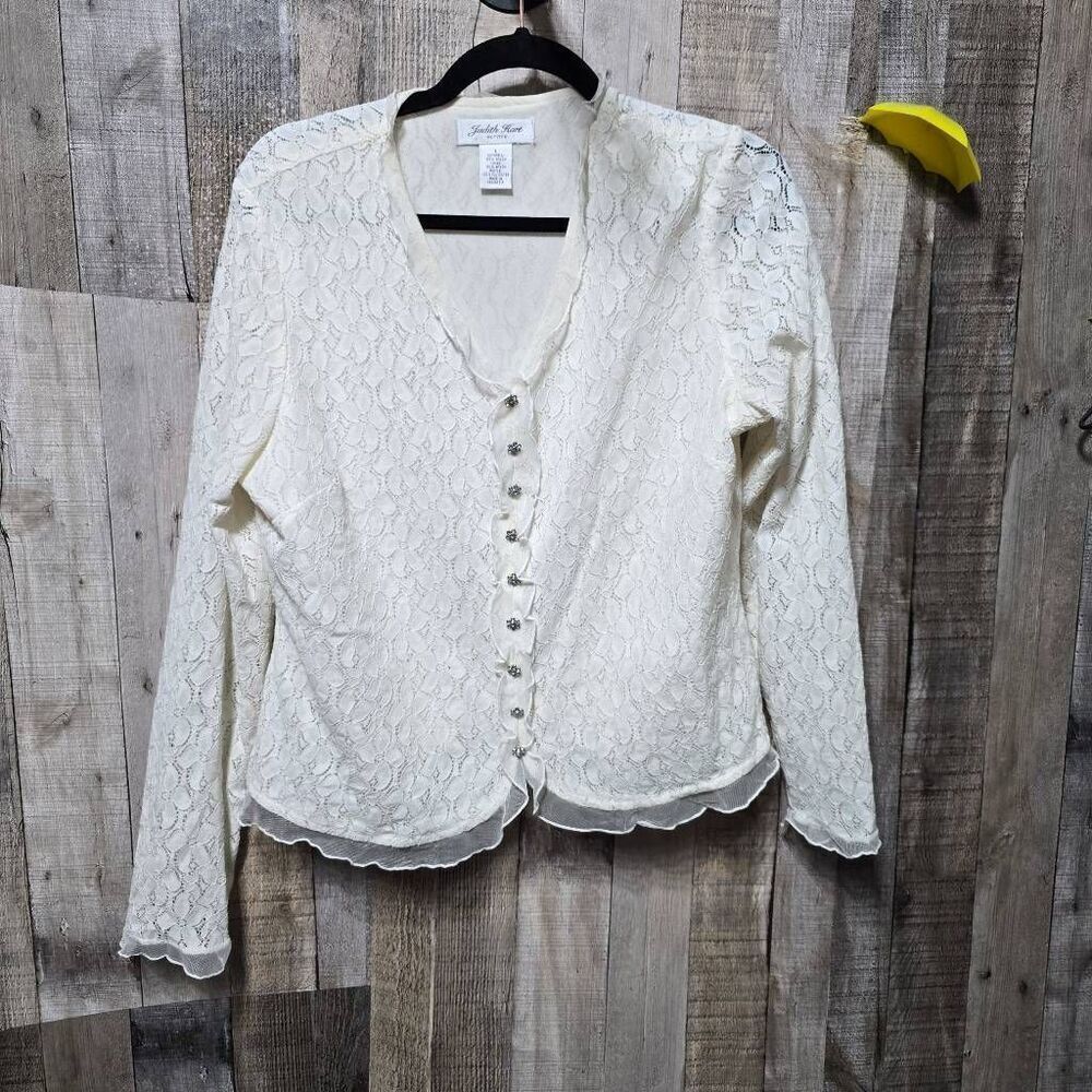 Judith Hart Vintage White Floral Lace Blouse LP Cottage Twee Coquette Vanilla